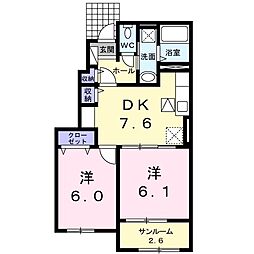 ベルメゾン藤 2DKの間取図画像
