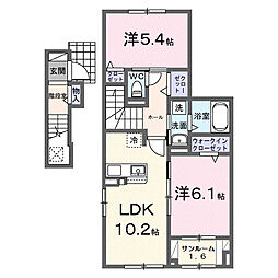 リヒトミューレ 2階2LDKの間取り