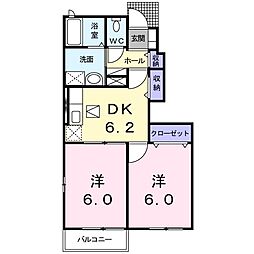 クレメントガーデンハウスA棟 2DKの間取図画像