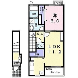 六角Ｅａｓｔ 2階1LDKの間取り