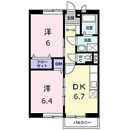 ドエル観音寺Ａ 2階2DKの間取り