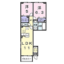 アクア　Ａ 1階2LDKの間取り