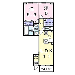 アクア　Ａ 1階2LDKの間取り