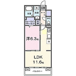 ロイヤル長伏 1LDKの間取図画像