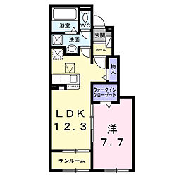プリュニエ　キャトル 1階1LDKの間取り