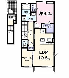 ひまわり荘 2階1LDKの間取り