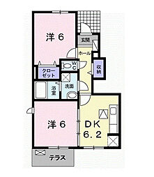 ウエスト　カーサ 1階2DKの間取り