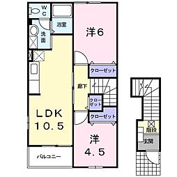 サンクチュアリＢ 2階2LDKの間取り