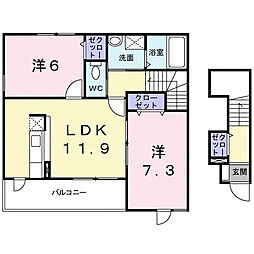 サニーコートB 2LDKの間取図画像