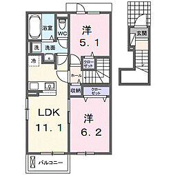 フルール・ド・リス　II 2階2LDKの間取り