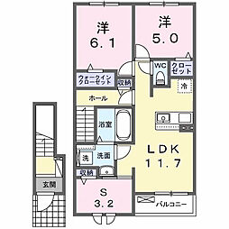 ヒカルサ伊勢崎I 2階2LDKの間取り