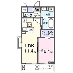 ヒカルサ西所沢 2階1LDKの間取り