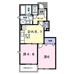 ドゥロンタン1棟 2DKの間取図画像