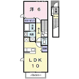 ヴィラ神明Ｂ 2階1LDKの間取り