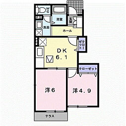 クレストールＳ．Ｋ・I 1階2DKの間取り