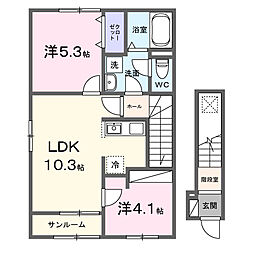 マ・メゾンII　Ａ 2階2LDKの間取り