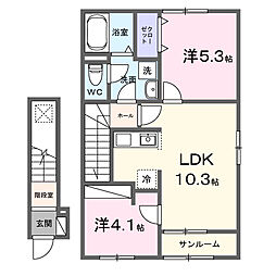 マ・メゾンII　Ａ 2階2LDKの間取り