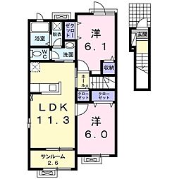 チェリー　ハウス　Ｋ 2階2LDKの間取り