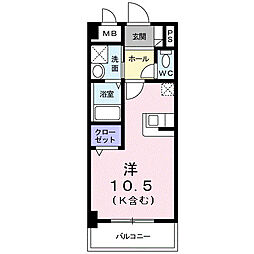 ル・レーヴ ワンルームの間取図画像