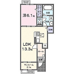サンフラワー大社 1階1LDKの間取り