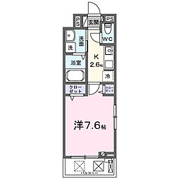 クレメントガーデンV 2階1Kの間取り