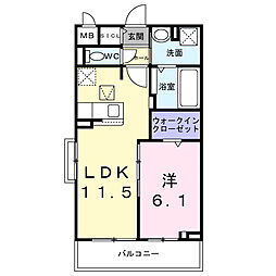 アルティザン九条 1階1LDKの間取り