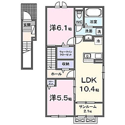 プラウド四屋　I 2階2LDKの間取り