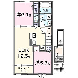 プラウド四屋　II 2階2LDKの間取り