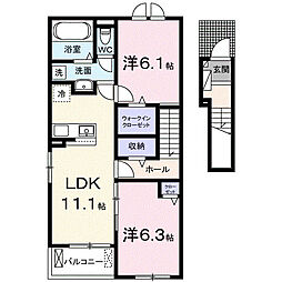 フォレストヒルズＡ 2階2LDKの間取り