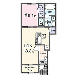 スウィート岩出III 1階1LDKの間取り