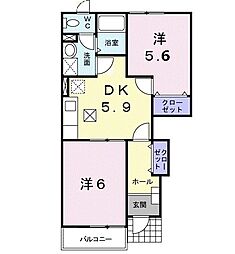 ピース・コアＡ 1階2DKの間取り