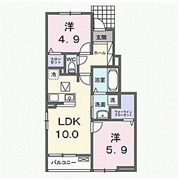 大山ニューライズ　I 1階2LDKの間取り