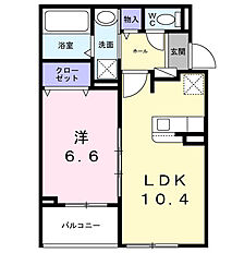 サンロイヤルI 2階1LDKの間取り
