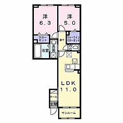 コンフォートパレス 1階2LDKの間取り
