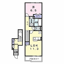 コンフォートパレス 2階1LDKの間取り