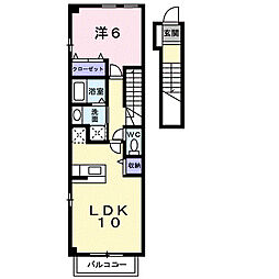 エヴァＤ 2階1LDKの間取り