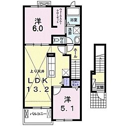 エレガント　ヴェルスIII　Ｂ 2階2LDKの間取り