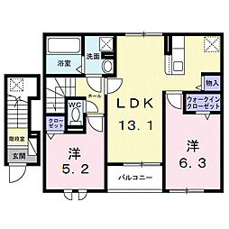 ブリリアント・ヴィラ 2階2LDKの間取り