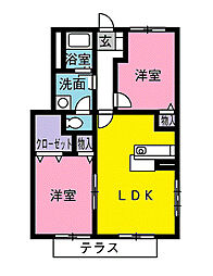 サンパティークＢ 101 1階2LDKの間取り