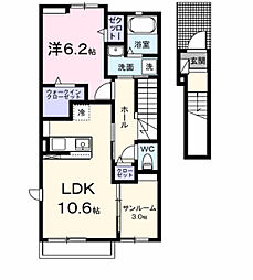 ソラリアI 2階1LDKの間取り