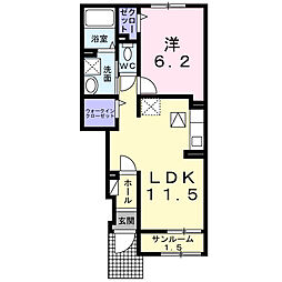 中央東アパート 1階1LDKの間取り