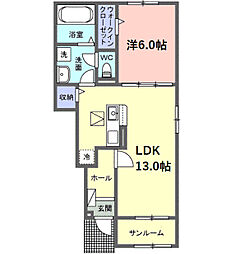 サニーセトル拾弐号館 1階1LDKの間取り
