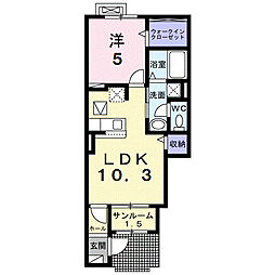 カインドハウスIII 1階1LDKの間取り