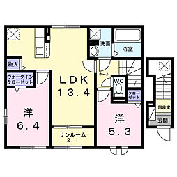 アルモニーＥ 2階2LDKの間取り