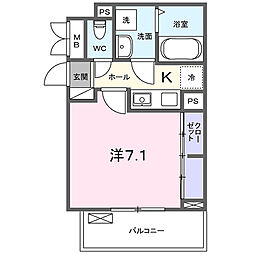 ガーデン・アイリス 2階1Kの間取り