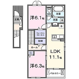 西条町寺家アパート　Ｂ 2階2LDKの間取り