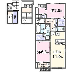 ヴィラアミング　III 3階2LDKの間取り