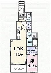 ピースフルIII 1階1LDKの間取り