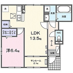 クラール高萩A 1LDKの間取図画像