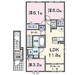 リバティ　I 2階3LDKの間取り